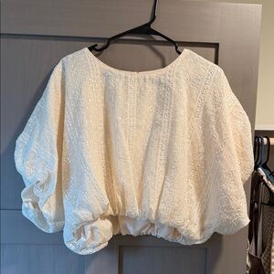 Anthropologie Cream Textured Blouse